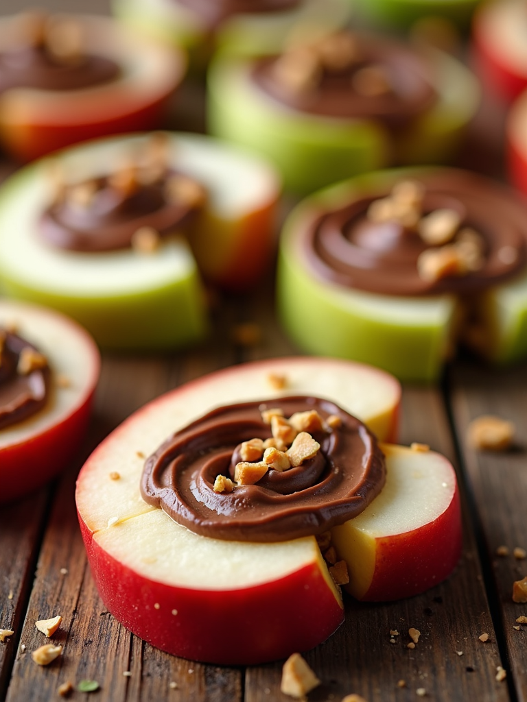 Individual apple slices pre-spread with Nutella, perhaps with a sprinkle of chopped nuts.