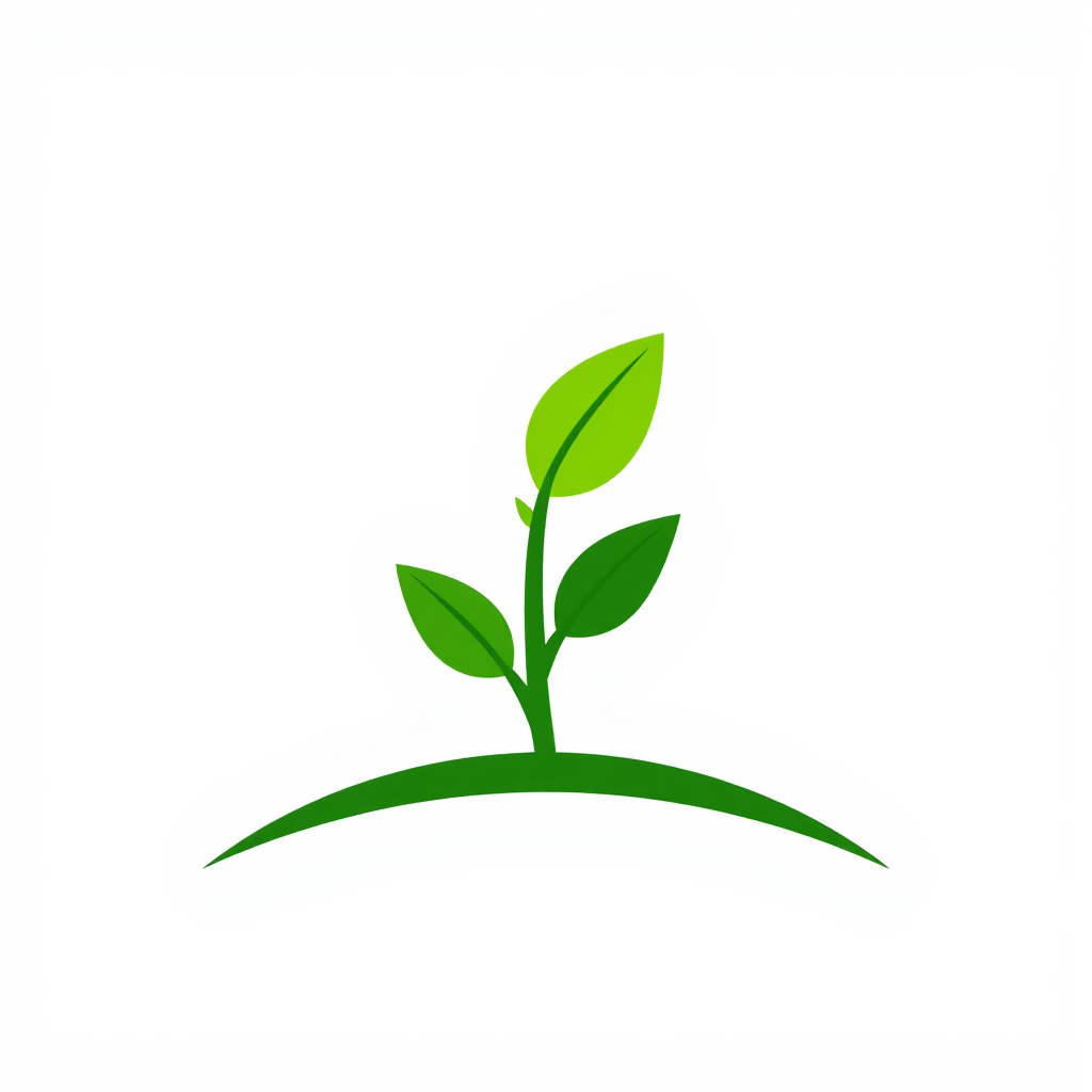 Simple Sprout Emblem: A highly simplified, iconic logo of a single green sprout with two distinct leaves, emerging from a curved line representing the Earth's horizon or a nurturing patch of soil. Designed for instant recognition and broad appeal as an Earth Day symbol.