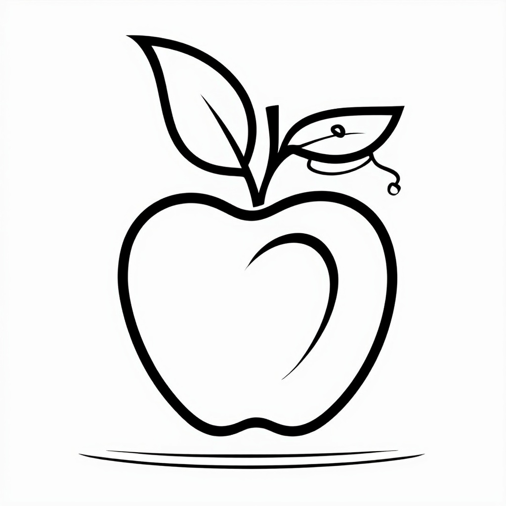 Simple Logo Element Idea: A stylized apple silhouette incorporating a subtle design element like a heart-shaped leaf or a tiny graduation cap on the stem, serving as a simple, recognizable mark for the 'Teacher Appreciation' coloring book series.