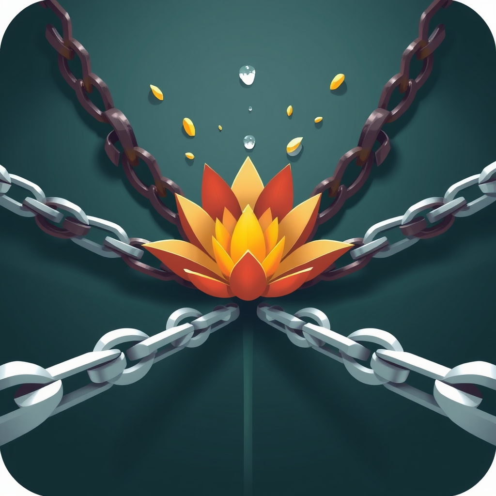 Abstract representation of chains shattering into flower petals, symbolizing growth and liberation.