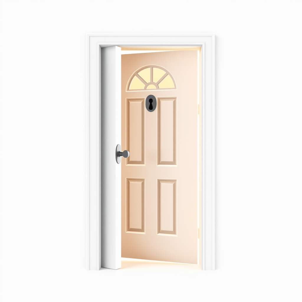 Opening Door Symbol: Create an icon of a door slightly ajar, with a distinct keyhole and a soft glow from inside, representing the 'unlocking' of and 'access' to a welcoming home, as per the tagline.
