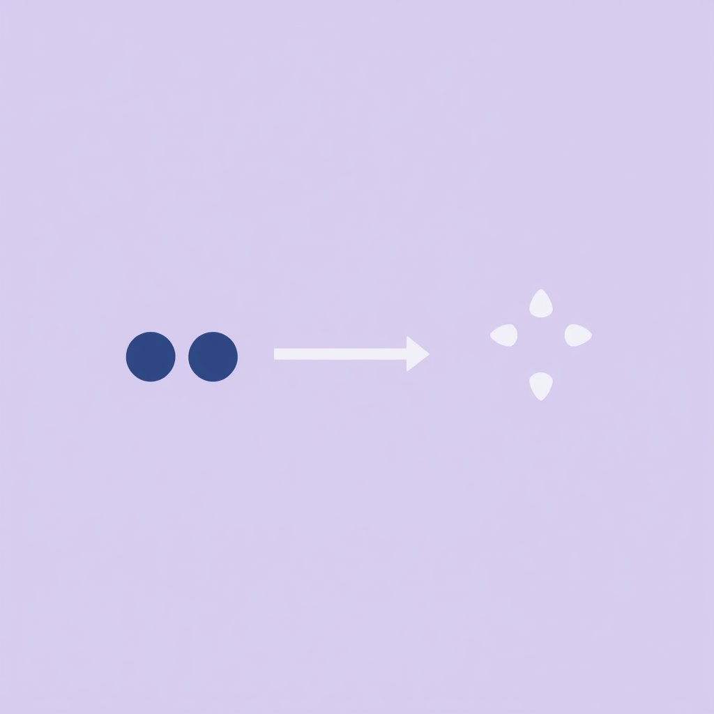 Simple Icon Idea: An icon showing a left-to-right arrow. The arrow starts from a collection of basic geometric shapes (e.g., three small circles representing input data) and points towards a single, more complex and distinct shape (e.g., a stylized star or an abstract creative form representing output). The shaft of the arrow could have a subtle 'AI' or a tiny neural network motif.