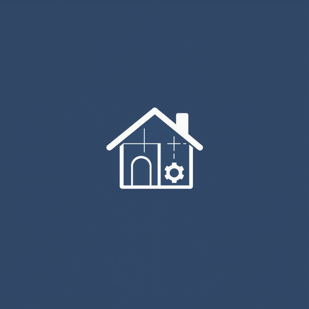 Simple logo idea: A stylized blueprint grid or a rolled blueprint integrating with a minimalist, compact house shape, perhaps accented with a small gear or a subtle circuit-like line to denote 'smart'.