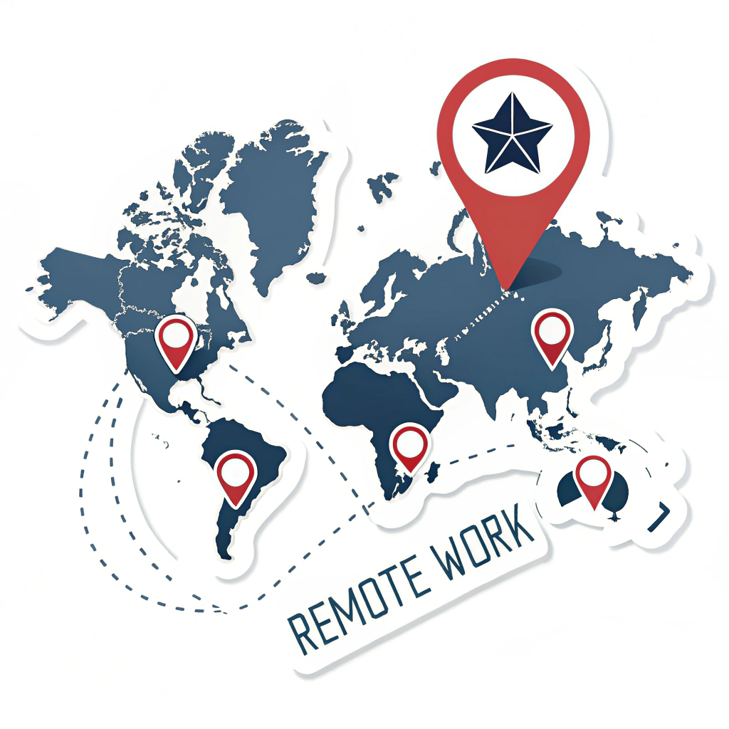 Sub Design Idea 4: A world map with pins showing remote work locations and a star on one of them.