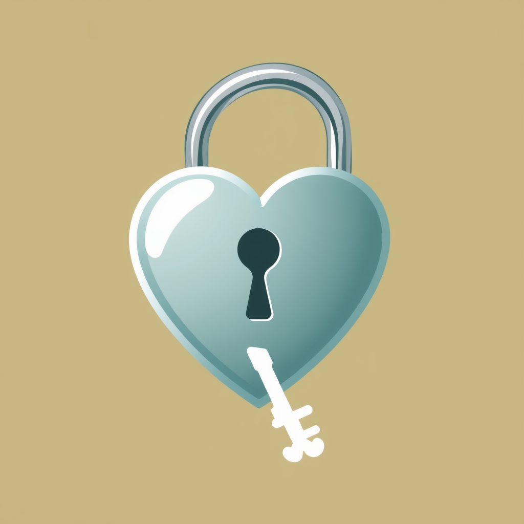 A padlock in the shape of a heart with a keyhole, and a key with a heart-shaped head