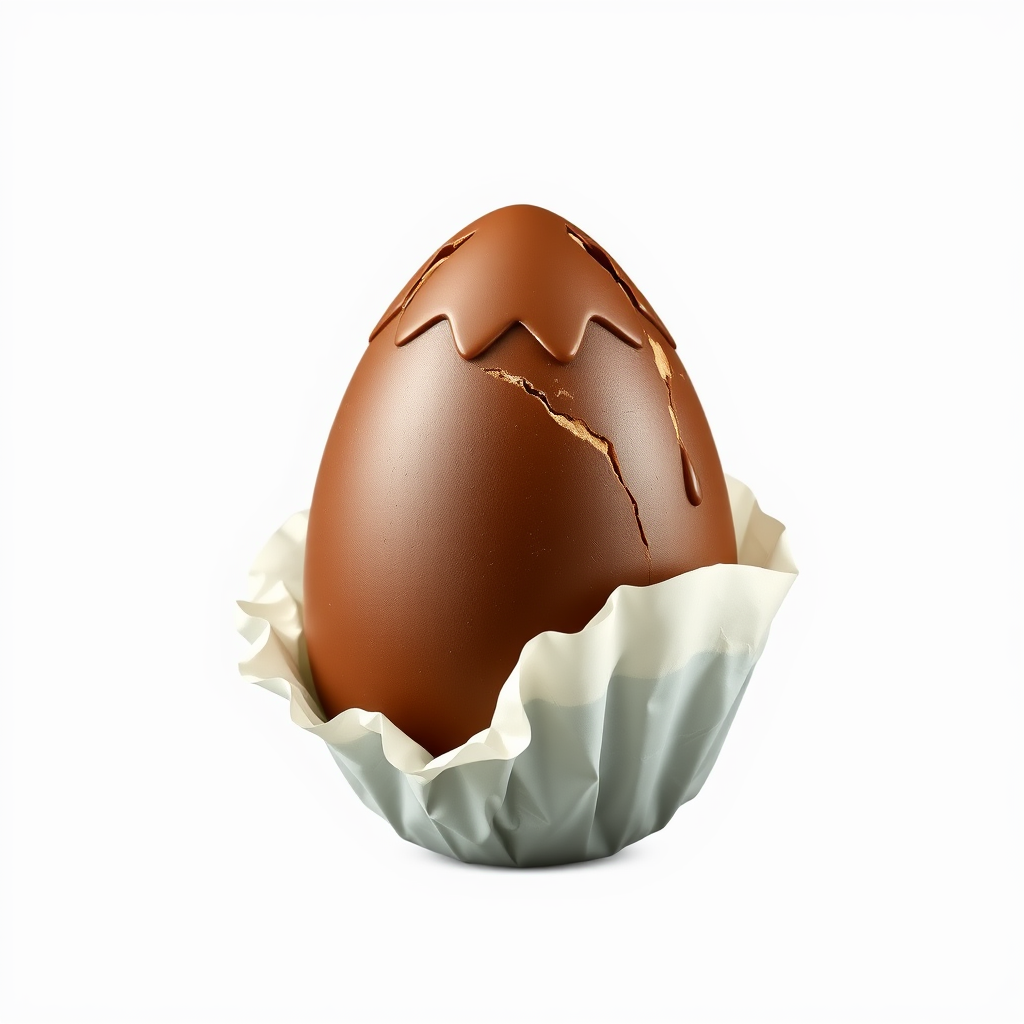 A partially unwrapped chocolate egg to represent the day after Easter.