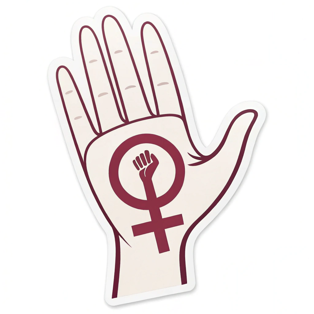 An icon of a raised hand holding a Venus symbol