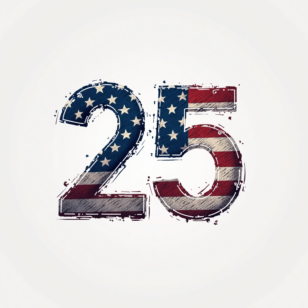 Simple Logo Idea for T-Shirt Central Graphic: A typographic logo where the letters 'USA' are creatively intertwined or merged with the number '25'. A subtle soccer ball texture or a stylized football/soccer ball shape could form part of a letter or number (e.g., the '0' in a conceptual '2025', or as a counter space within the 'S' or 'A'). This logo mark could serve as the primary graphic for a minimalist t-shirt design that strongly emphasizes the event's branding in the host nation.