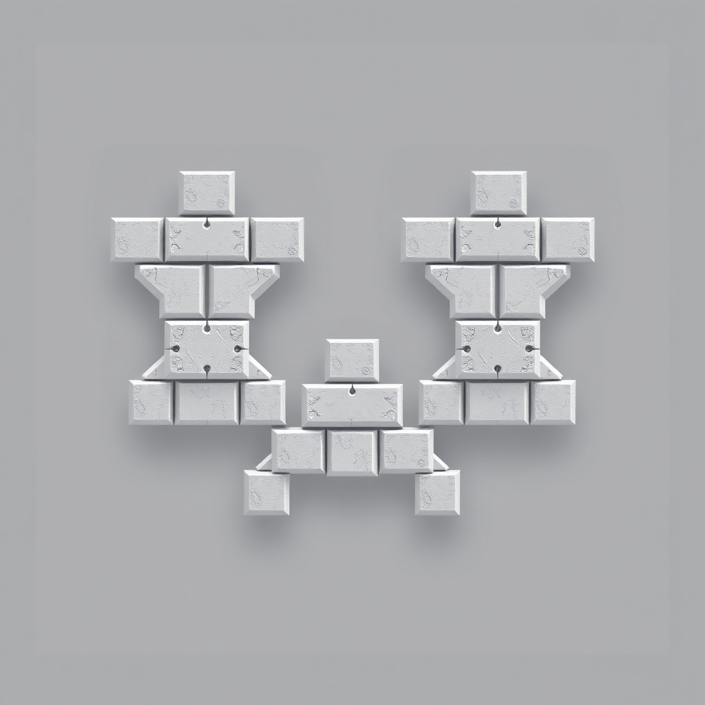 Sub-design Idea 5: Construct the initials from modular blocks or stacked elements, similar to bricks or prefabricated components, signifying the building process and solidity.