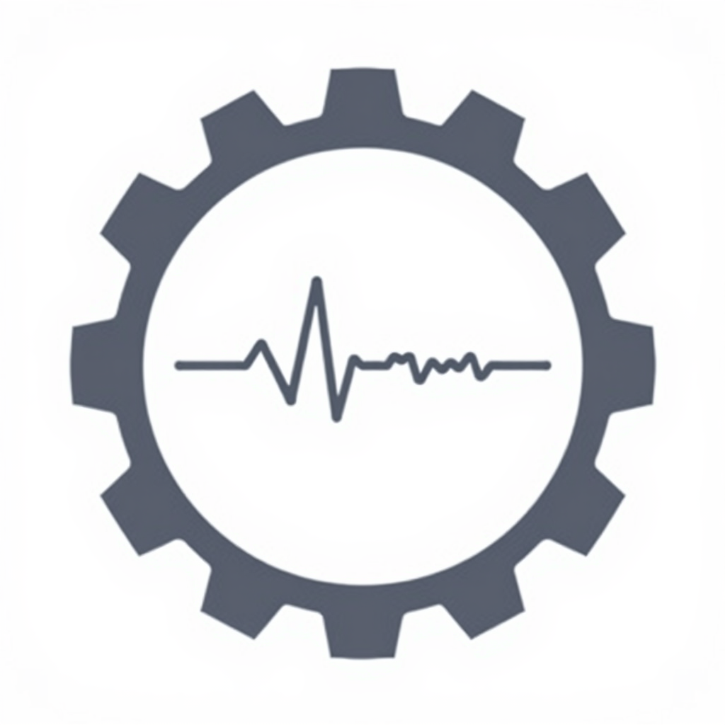Create a gear silhouette, and within its central negative space, prominently display a stylized, clear heartbeat (EKG) line, symbolizing health at the core of industry.