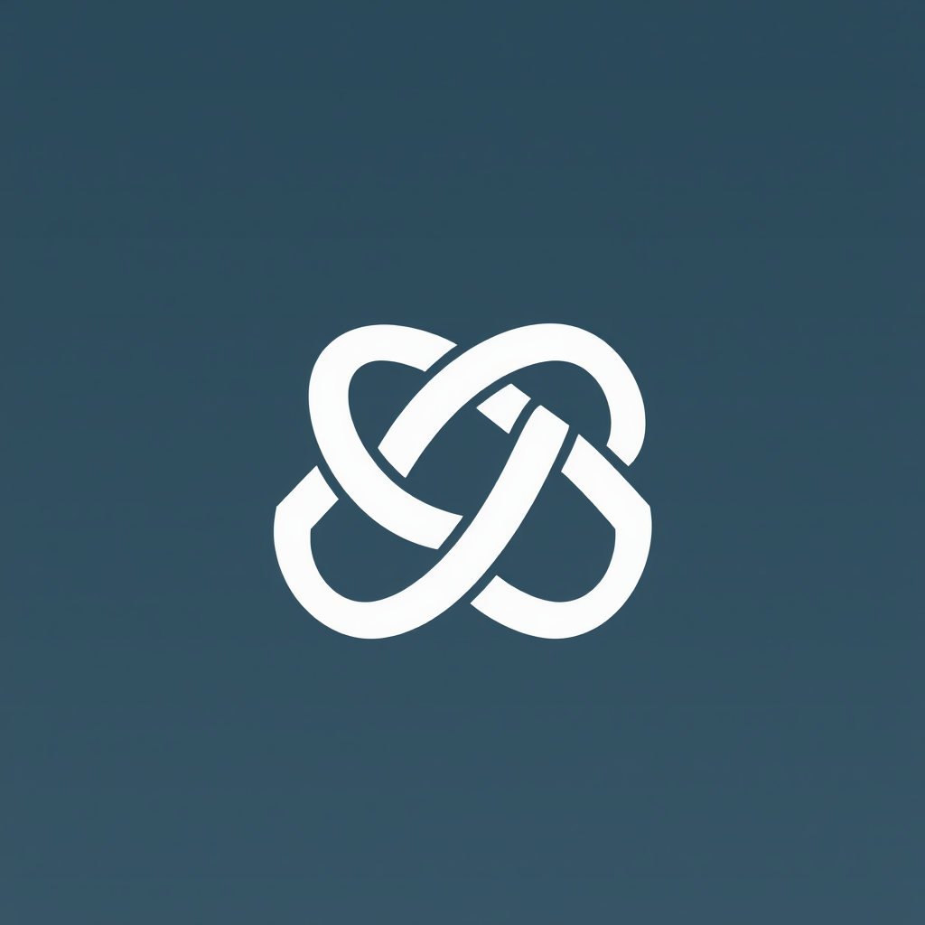 Simple Weave Knot: A minimalist icon showcasing 3-4 fluid lines intertwining at the center to form a simple, elegant knot. This symbolizes the core connectivity of algorithms, suitable for small-scale display. Employs high contrast for readability.