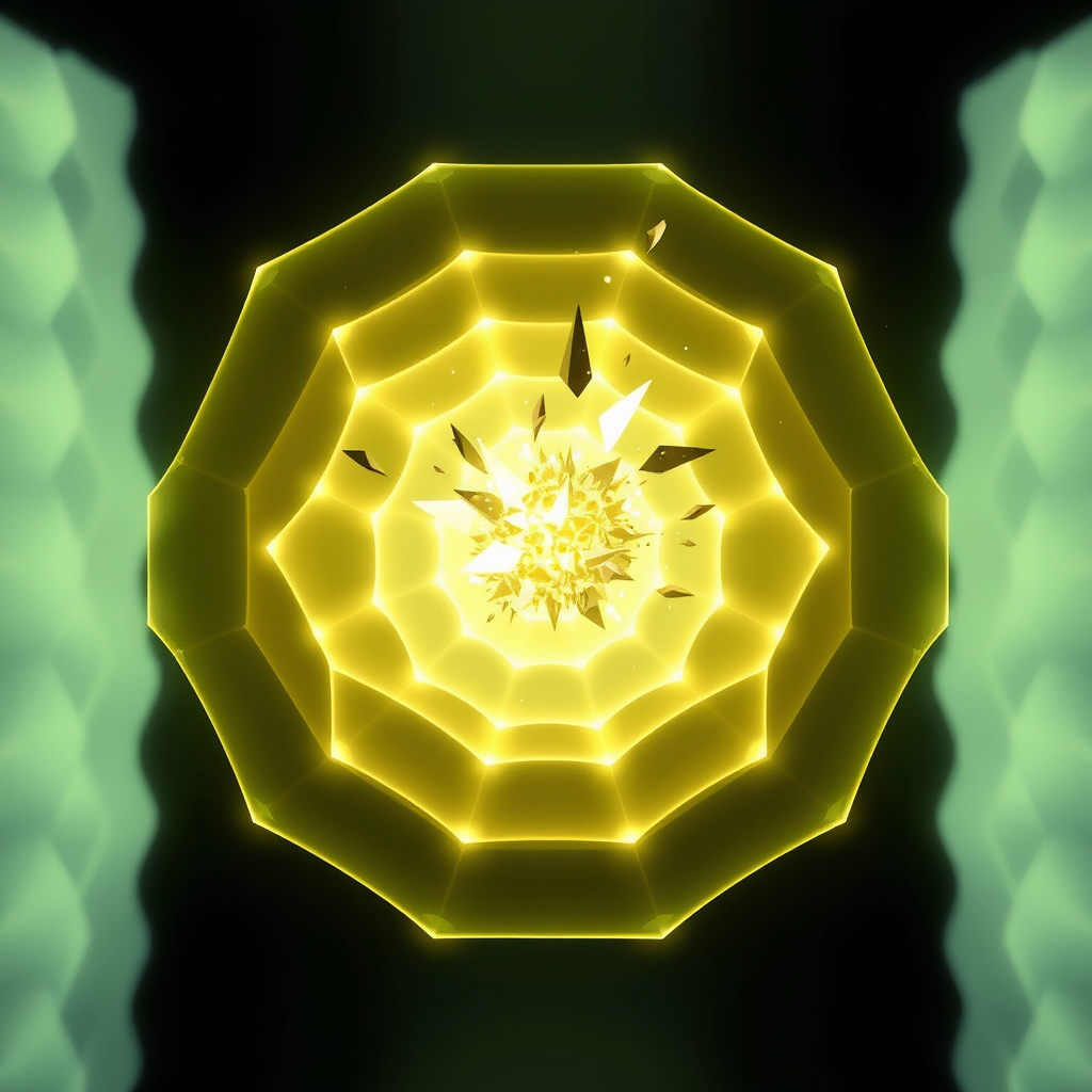 Sub-Design Idea 2: A multi-layered, translucent energy barrier depicted as a series of concentric, glowing hexagonal grids. Abstract, sharp-edged 'threat' particles are shown shattering or deflecting off the outermost layer.
