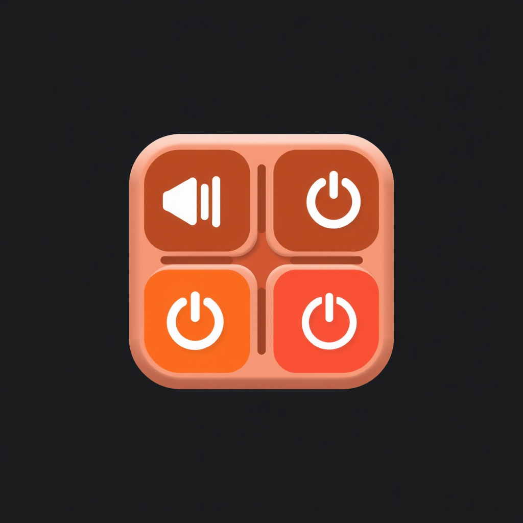 An icon split into quadrants, each showing a different control symbol: volume, channel, power, and settings, symbolizing comprehensive control.