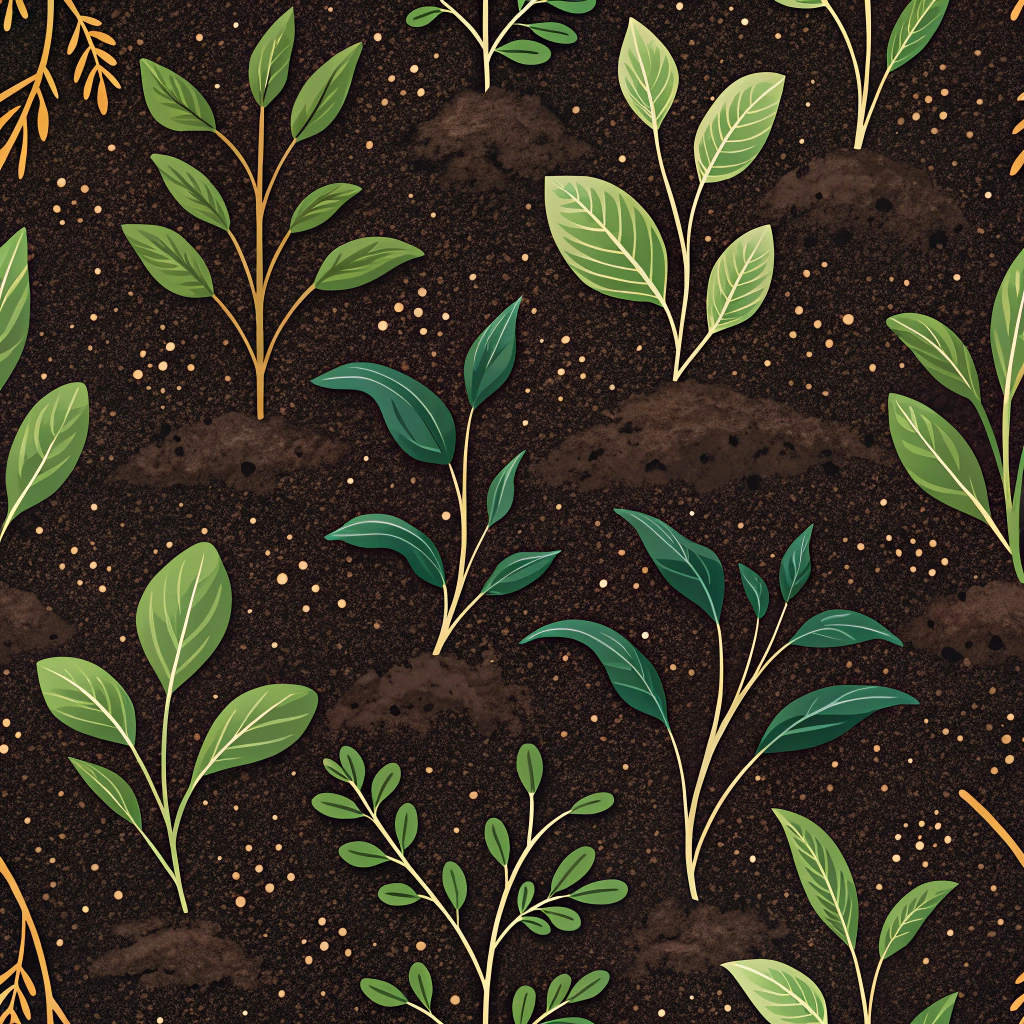 No-Till & Carbon Sequestration Pattern: Patterns representing undisturbed soil with surface plant residues, incorporating subtle downward motifs or dark, rich colors to symbolize carbon being drawn into the earth.