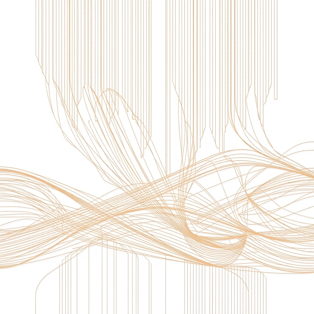 Algorithmic Tapestry: Depict a flat plane or canvas where fine lines representing data streams are algorithmically arranged and layered. The intertwining of these lines creates a complex, textured tapestry-like visual. The 'art' aspect is the overall resulting pattern, which could subtly hint at an organic yet structured aesthetic.