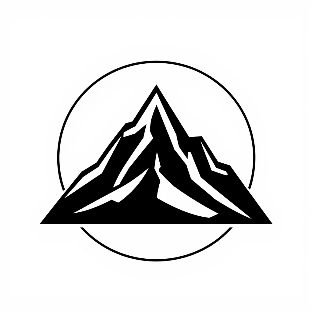 A geometric mountain outline with a prominent triangular peak, surrounded by a simple circle or square. This idea provides a modern, and recognizable design with a geometric appearance.