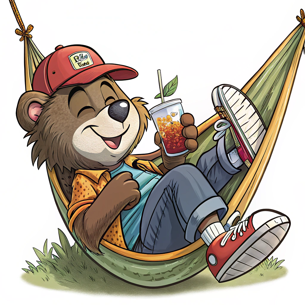 A cartoon character (maybe a mascot for Creative South) relaxing in a hammock, sipping sweet tea.