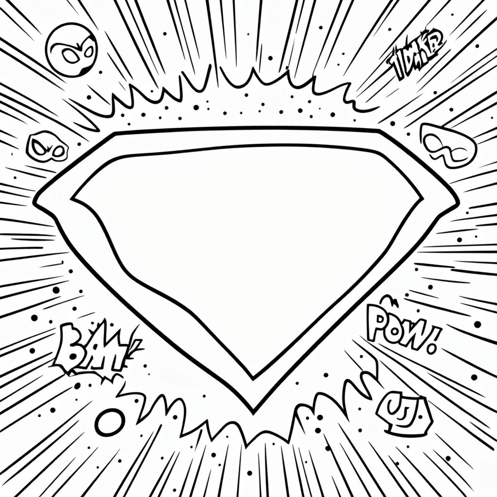 Develop a coloring page that includes a blank superhero emblem, encouraging kids to design and color their own superhero logo.