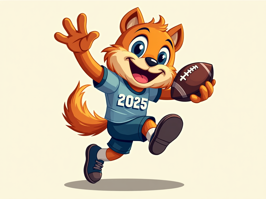 Simple Icon Idea (Mascot Graphic): Create a stylized, iconic graphic of the mascot. This might involve a simplified art style, a dynamic silhouette, or the mascot forming a unique pose with the year '2025' or a football, making it suitable for various applications.