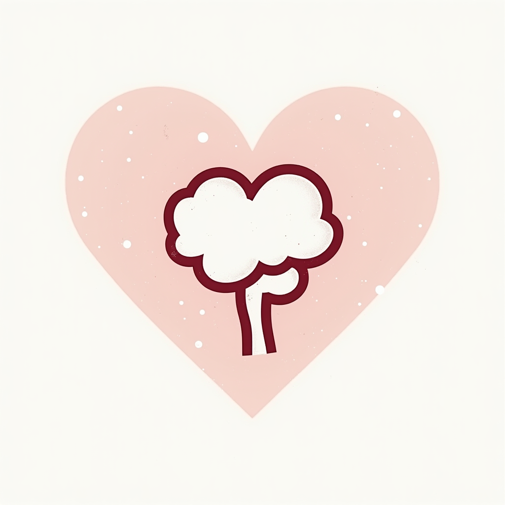 Simple Icon Idea: A minimalist, single-color icon where the outline of a heart seamlessly merges with or contains the outline of a stylized brain or a lightbulb.