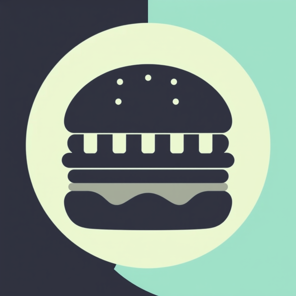 A simplified hamburger icon utilizing negative space. The outline of the burger is implied by the gaps between different components, creating an interesting visual effect.