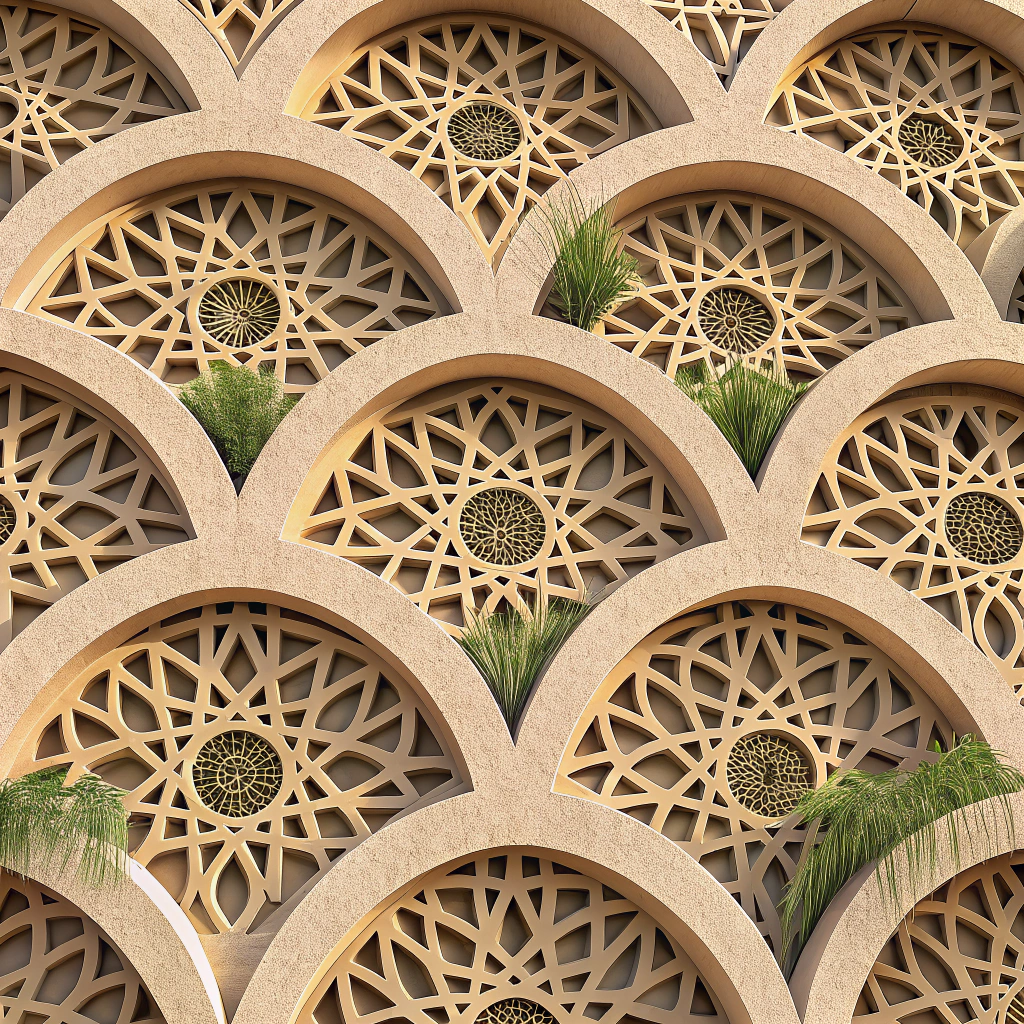 Termite Mound Ventilation Patterns: Create architectural patterns for building facades or interior elements inspired by termite mounds' natural ventilation systems. These patterns would incorporate porous or channeled designs to promote passive cooling and reduce energy for climate control.