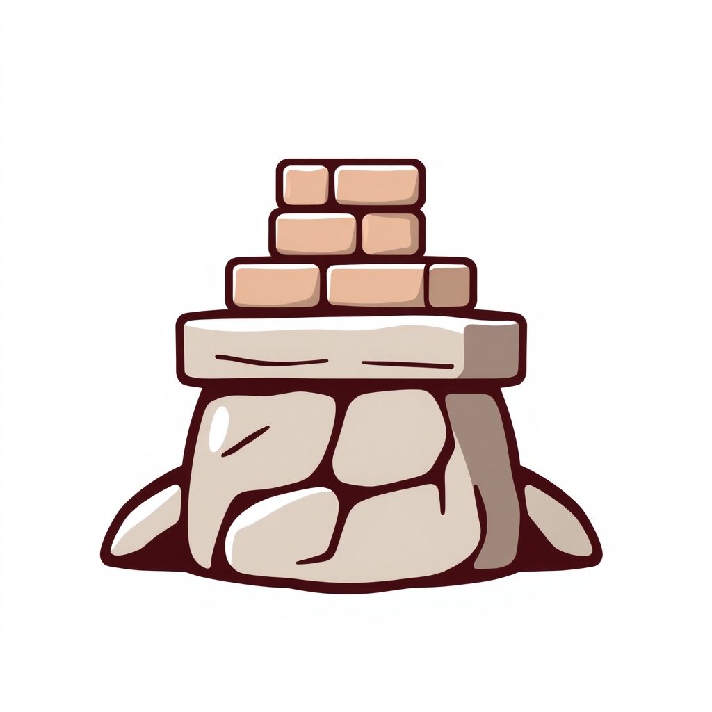 A combined concept logo showing a sturdy foundation stone as a base, with a few courses of bricks neatly rising from it, symbolizing growth from a solid base and progressive construction.
