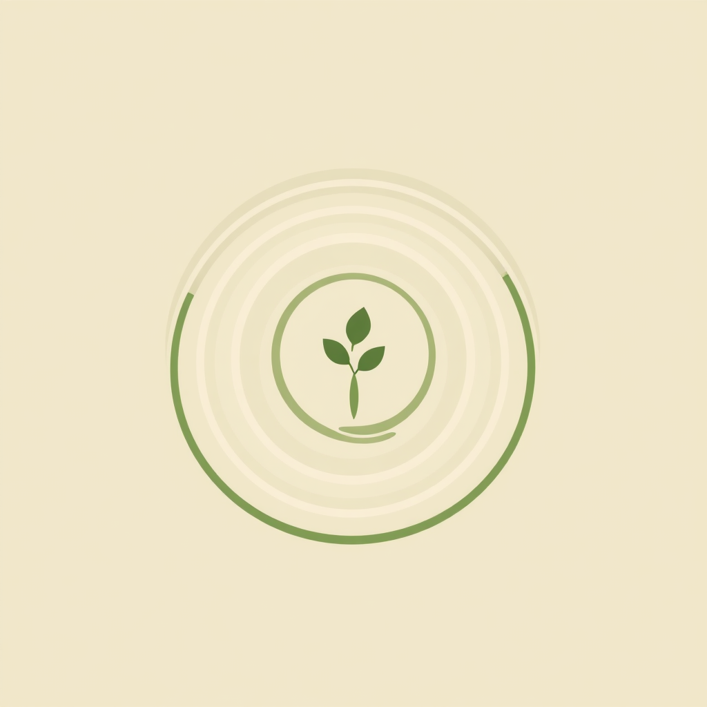 Sub-design Idea 2: An abstract logo depicting tree growth rings forming a gentle, organic circular pattern, with a tiny sprout emerging from the center, symbolizing history, natural cycles, and new beginnings.