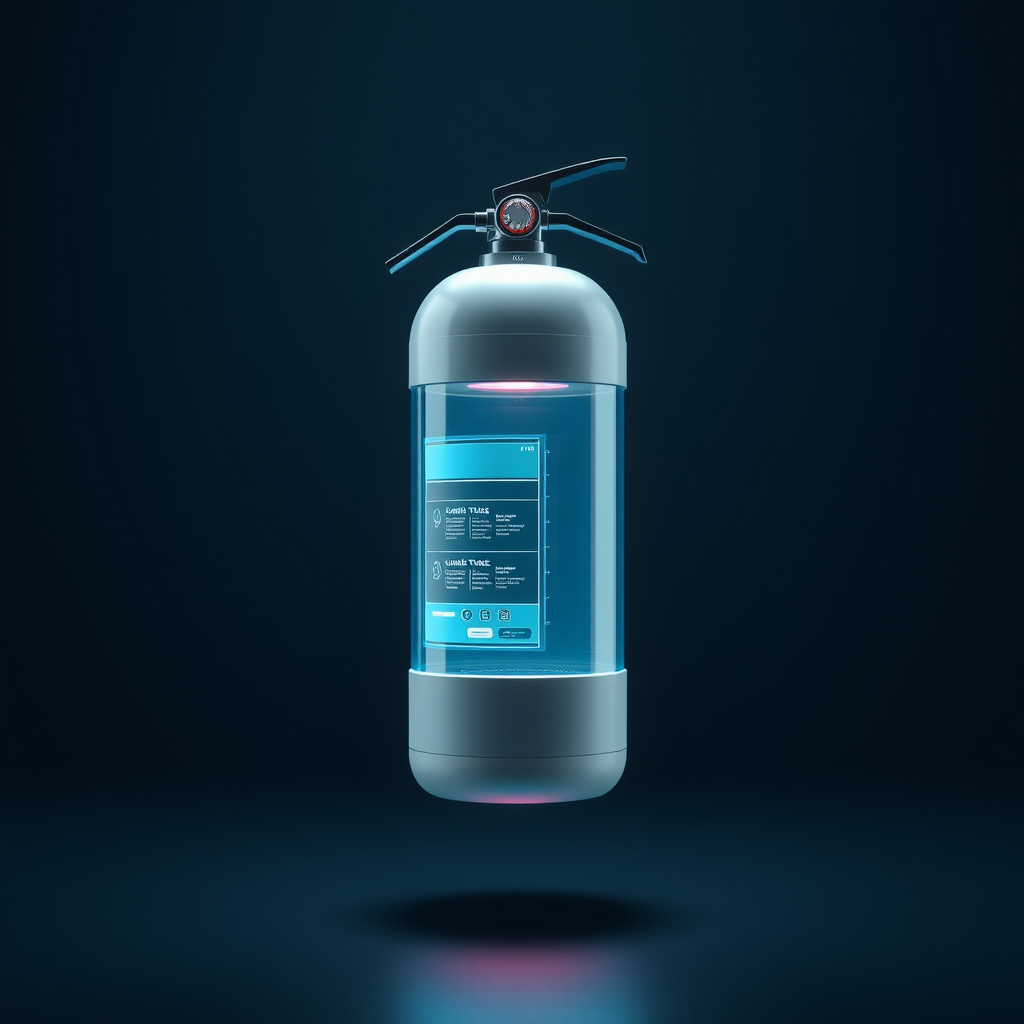 An antigravity extinguisher that floats a few inches above the ground, with a nozzle that can be deployed from a distance using voice command. It would have a very smooth, pod-like design, with touch-sensitive surfaces.