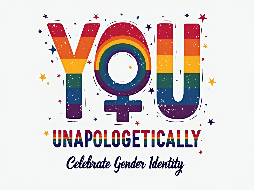 Typography-centric design featuring 'Unapologetically You' in a bold, empowering font, potentially incorporating colors from various gender identity flags or subtle gender symbols within or around the text. 'Celebrate Gender Identity' can be a supporting tagline.
