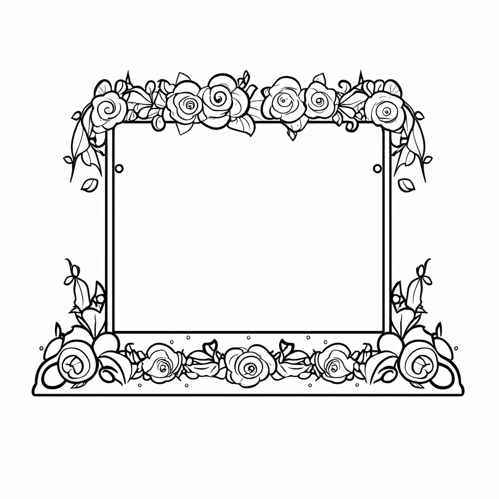 A coloring page featuring a blank parade float chassis with inspirational theme prompts (e.g., 'Mythical Creatures,' 'Oregon Wonders') and examples of rose types around the border for decoration ideas.
