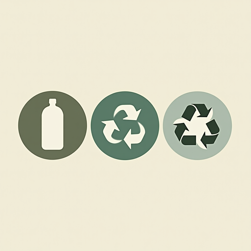 Icons for 'Reduce', 'Reuse', 'Recycle' cleverly formed using negative space within simple geometric shapes (e.g., three separate circles or squares where the cutouts or internal negative space define the R-symbols or their essence).