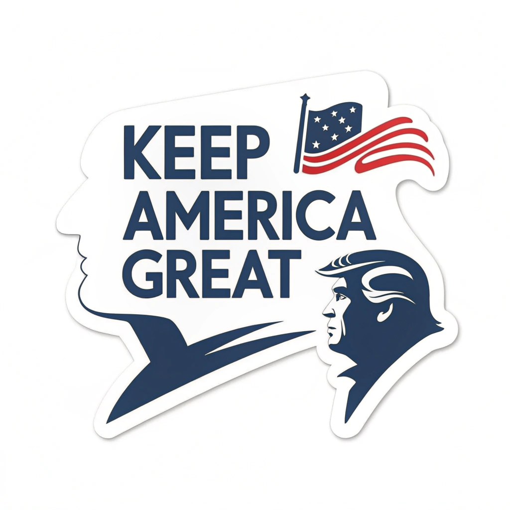 A minimalist design using just the slogan 'Keep America Great' in a modern font with a simple, iconic element associated with Trump, such as his hair or a silhouette of his head.