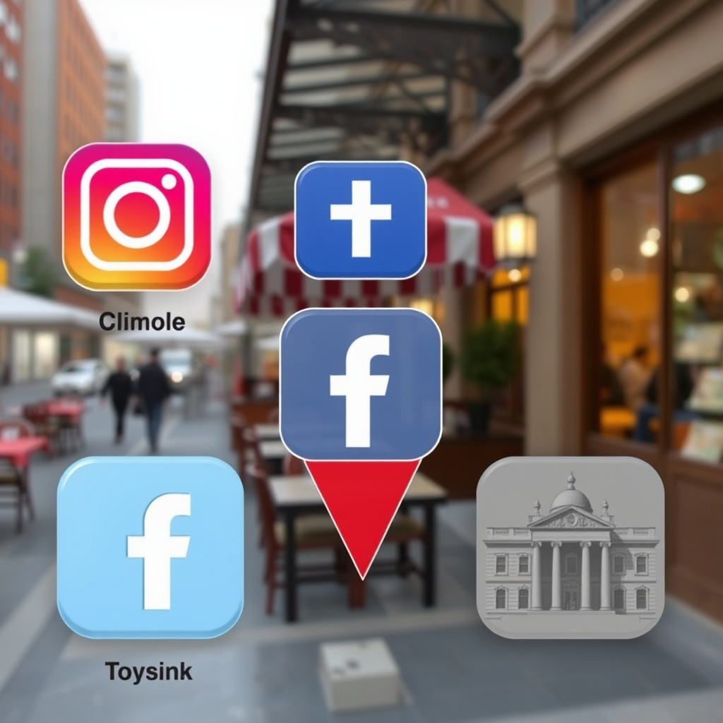Context-Sensitive Information Layers on AR Social Icons: Geo-located social icons reveal different layers of information or functionality based on the location's context (e.g., an Instagram icon at a restaurant shows user-generated food photos; a Facebook icon at a historic site links to relevant pages or check-ins).