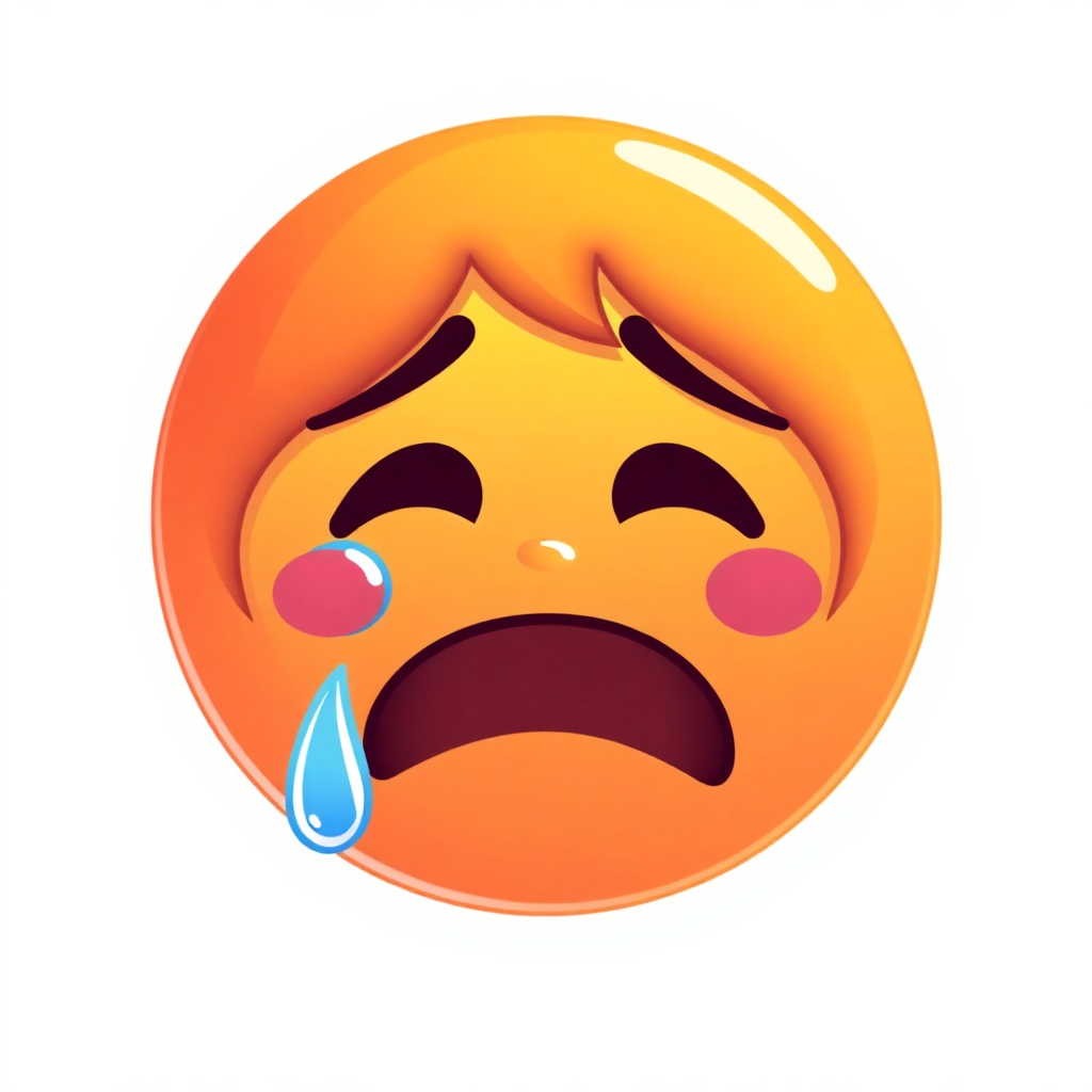 The image shows an animated emoji with a crying face, tears streaming down its cheeks, and text at the bottom.