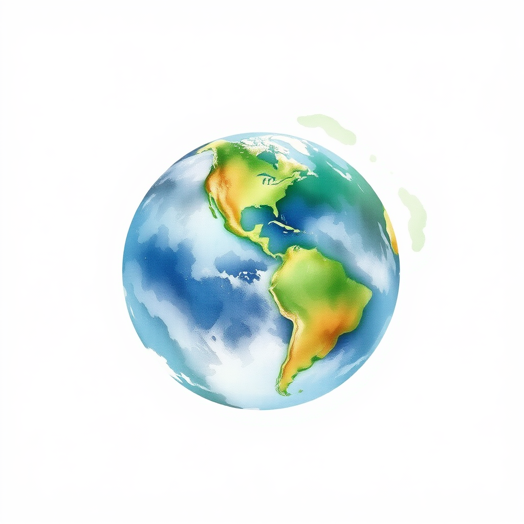 A watercolor Earth emphasizing visible, organic brush textures and imperfect, blended edges to convey a handcrafted feel.