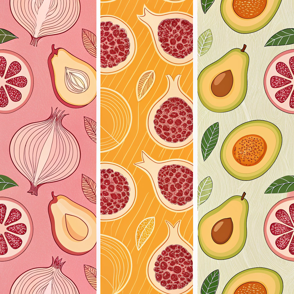 Food Waste Color Stories: Develop a series of patterns where each design tells the story of its color source, using dyes extracted from food waste like avocado pits (pink), onion skins (yellow/orange), or pomegranate rinds (khaki). Patterns could be abstract representations of the food source or simple color-blocked designs.