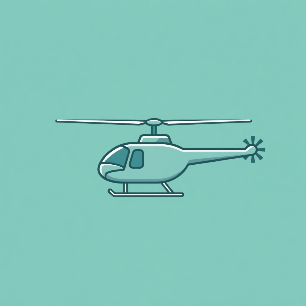 The image is a simple line drawing of a helicopter. The helicopter is shown in a light blue color with a white outline. It has a pointed nose and two propellers on either side of the body. The body of the helicopter is outlined in black and has a small window on the front. The background is a solid light turquoise color. The overall design is simple and minimalistic.