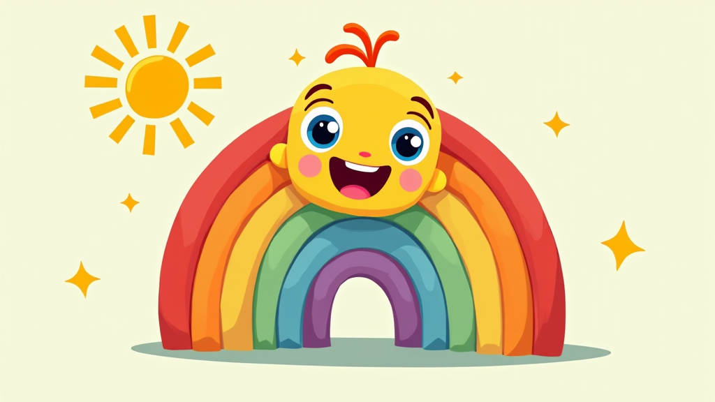 A vibrant, animated logo featuring a smiling rainbow character, possibly with a star or sun element, designed to appeal to young children.