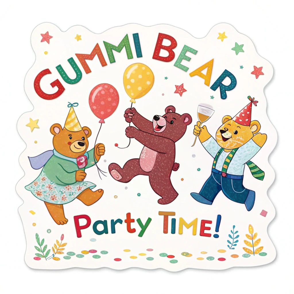 English Translation: National Gummi Bear Day Stickers - Gummi Bear Party Time! Sticker