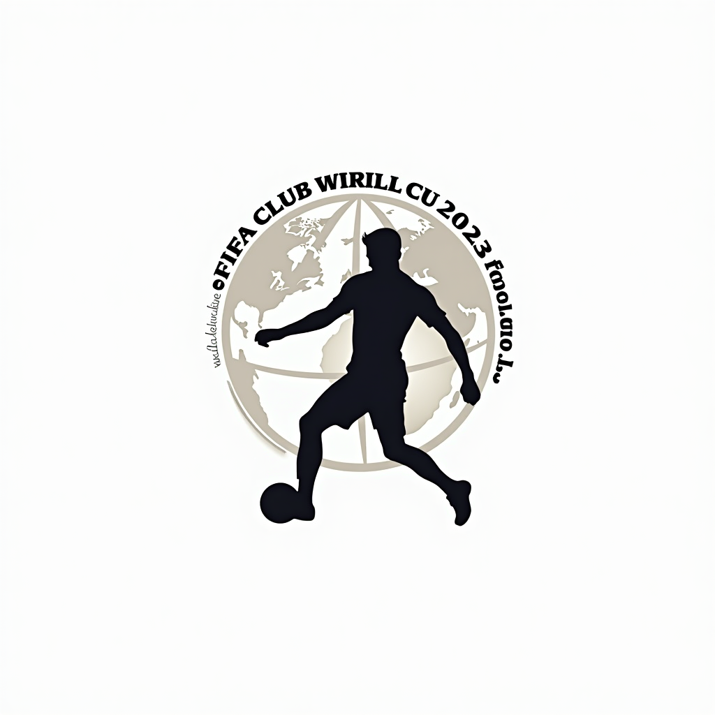 Design featuring a player silhouette in a powerful striking pose, with the football transforming into a stylized globe or connecting to a minimalist world map, illustrating global unity and the tournament's reach. 'FIFA Club World Cup 2025' text.