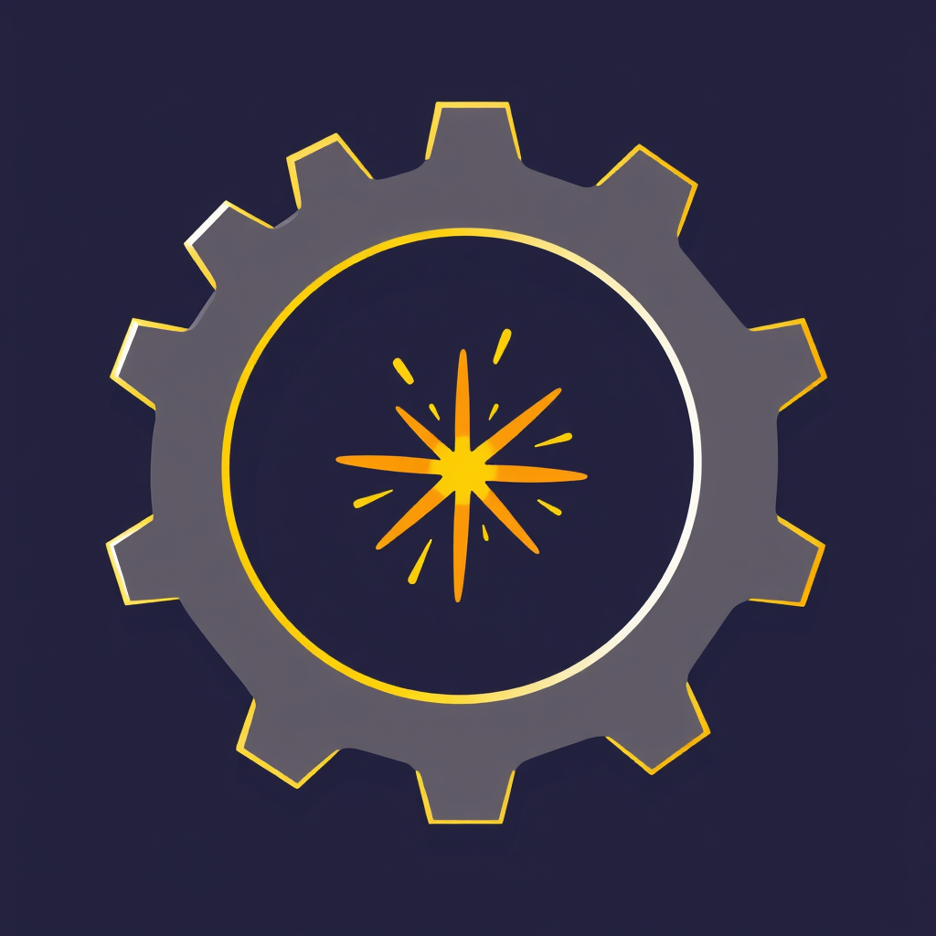 Sub-Design Idea 1 (Dynamic Emergence): A gear, perhaps slightly angled to show movement, with a vibrant spark symbol actively emerging from its teeth or center, signifying ideas taking off and the 'grind' in action.