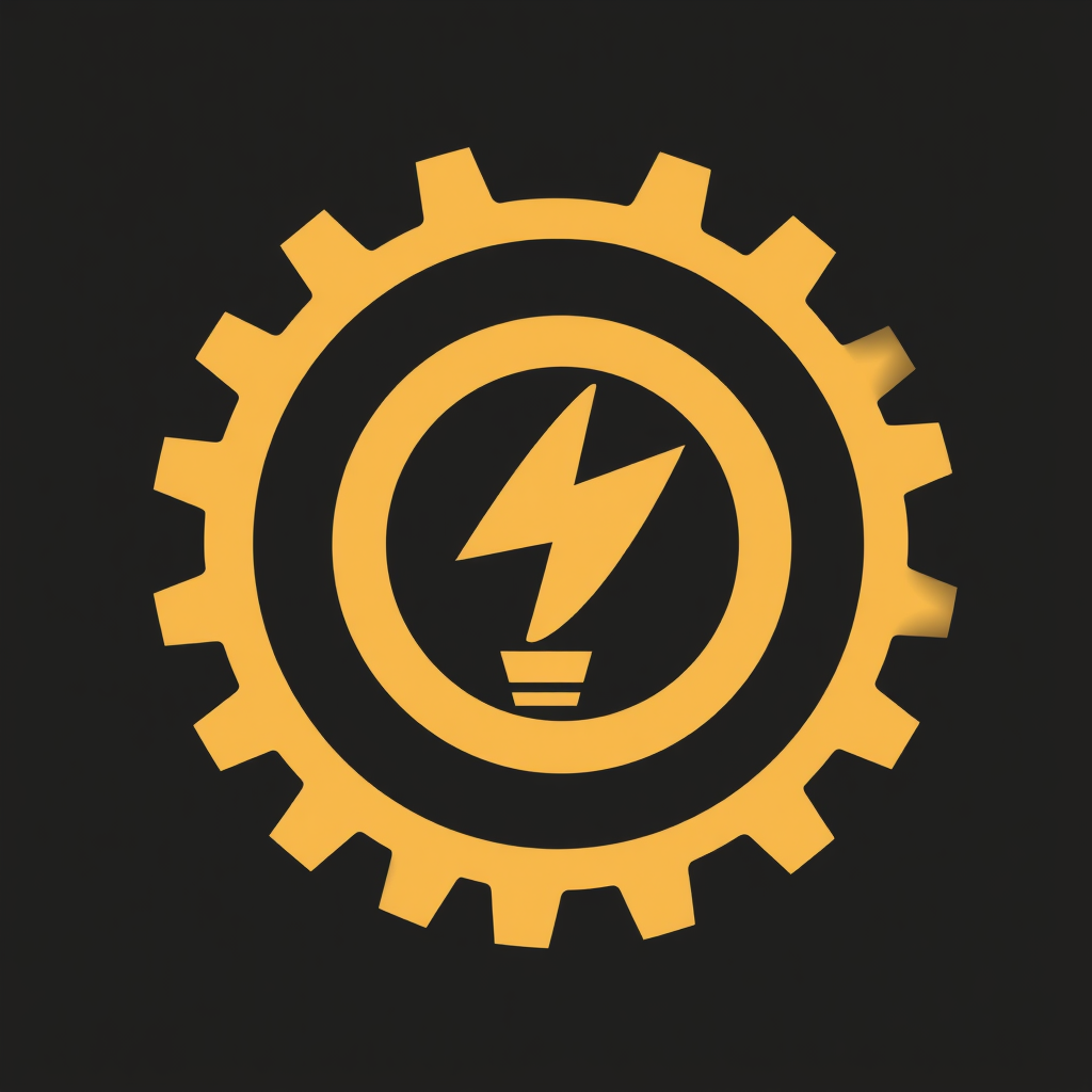 Sub-Design Idea 2 (Integrated Elements): The spark and gear are seamlessly combined. For example, the spark's points could form some of the gear's spokes, or negative space within the gear's solid body cleverly outlines the ignition symbol.