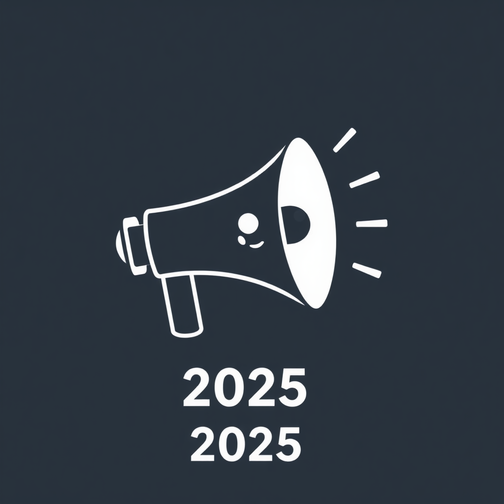 Simple Logo Idea: A clean, iconic megaphone graphic with a simplified crowd silhouette clearly visible within its sound cone or subtly integrated into its handle structure. The year '2025' is positioned neatly underneath or beside the icon.