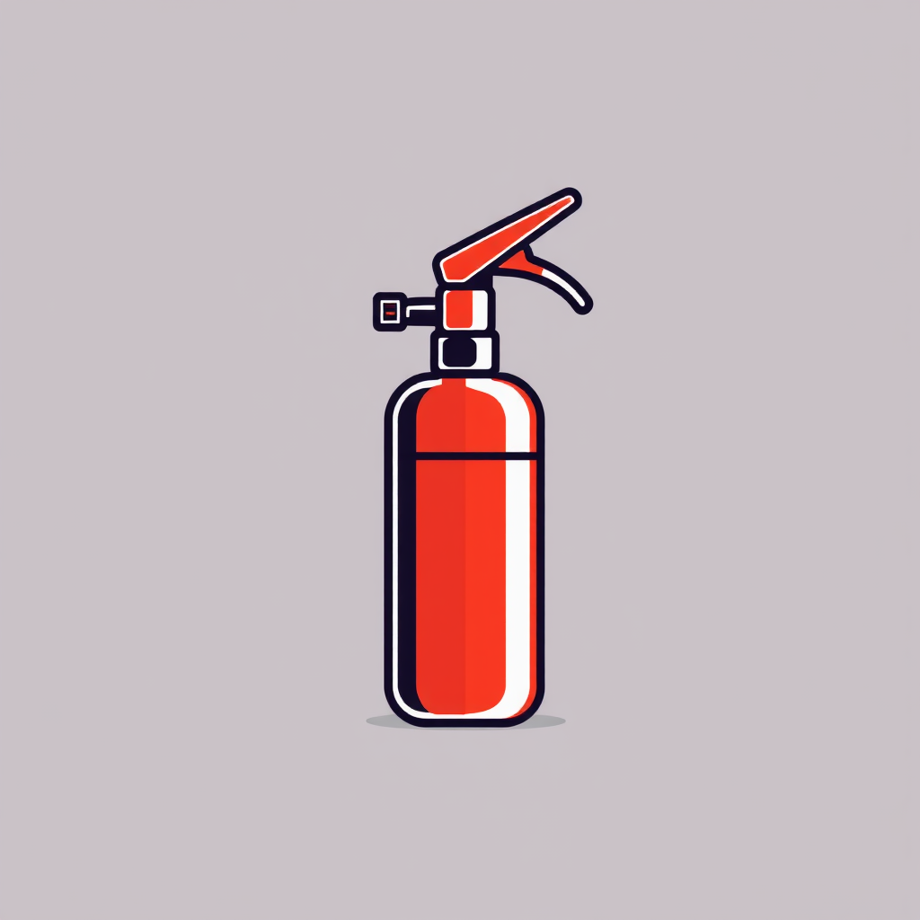 A modern design using a combination of solid and transparent elements to form a fire extinguisher icon with a sense of depth and movement.