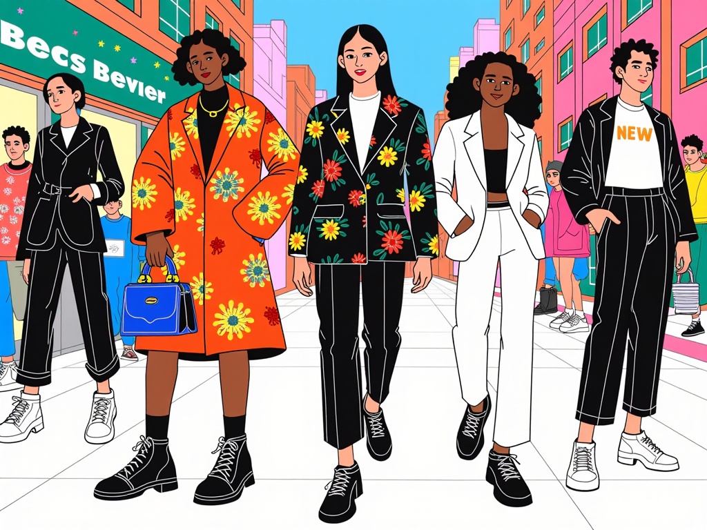 NYFW Street Style Illustrated Chronicles: Capture the diverse and trend-setting fashion of attendees outside NYFW venues, showcasing individual styles and emerging trends through detailed illustrations.