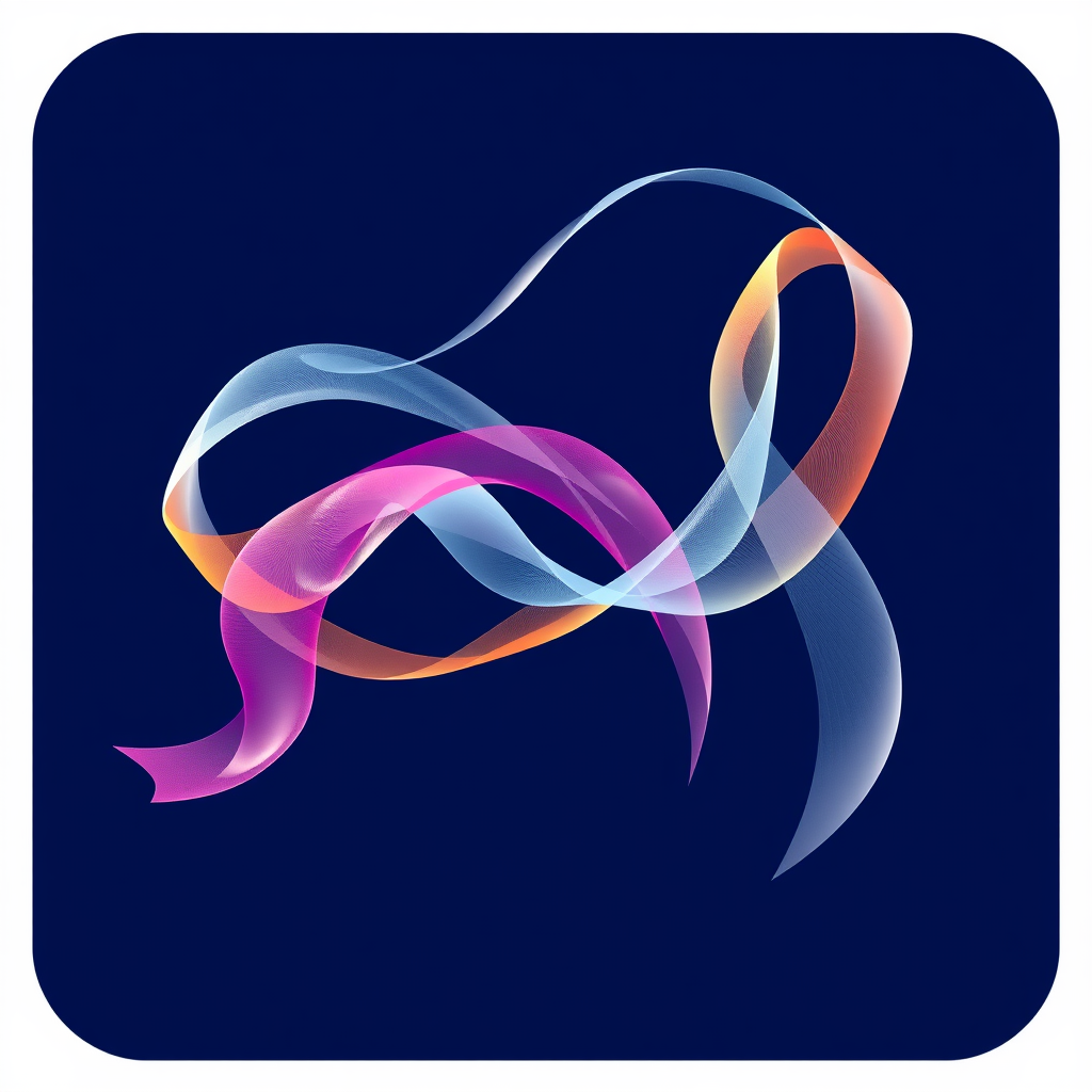 Interconnected Ribbons: Several translucent, flowing ribbons, each embodying a Fluent material or color variant, intertwine to symbolize diverse innovation pathways converging. Their collective motion could hint at a 'B' or dynamic wave.