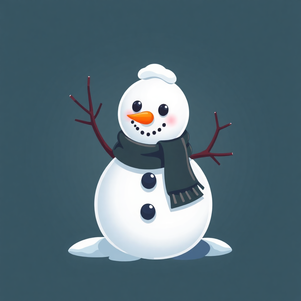 The image shows a snowman with a scarf and hat on a blue background. The snowman is animated, giving it a lively and cheerful look.