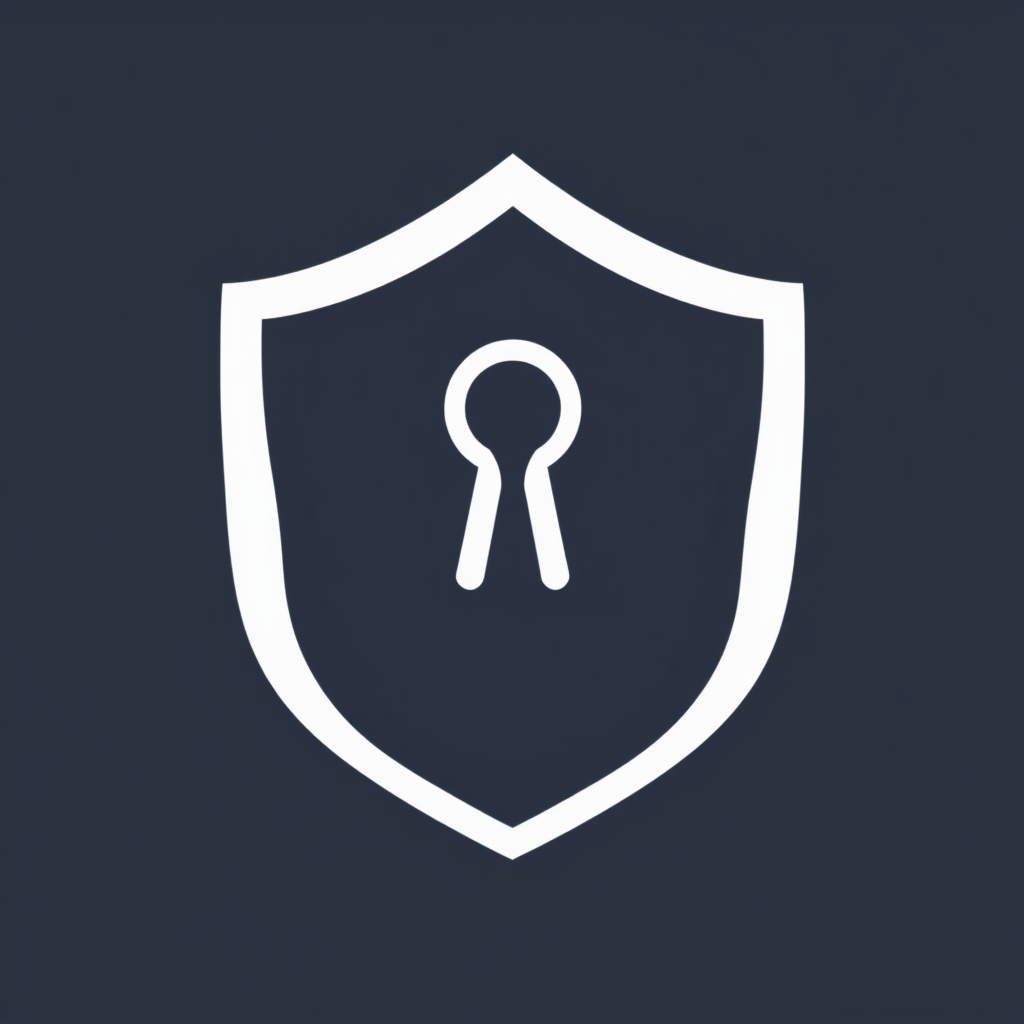 Simple Icon Idea: A flat design icon featuring a classic shield silhouette with a prominent, stylized keyhole cut out from its center. The edges are clean and the colors are bold, emphasizing clarity and security.