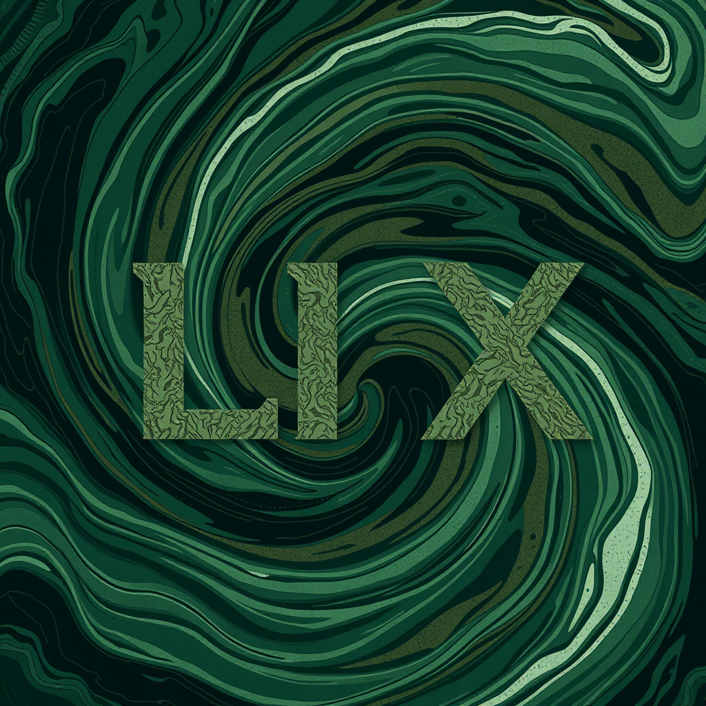 Sub Design Idea 5: 'Delta Flow LIX' - An abstract representation of the bayou's water currents and rich ecosystem. Swirling patterns in deep greens, blues, and earthy browns form the 'LIX', perhaps with textures suggesting murky water, vegetation, or wildlife skin patterns.